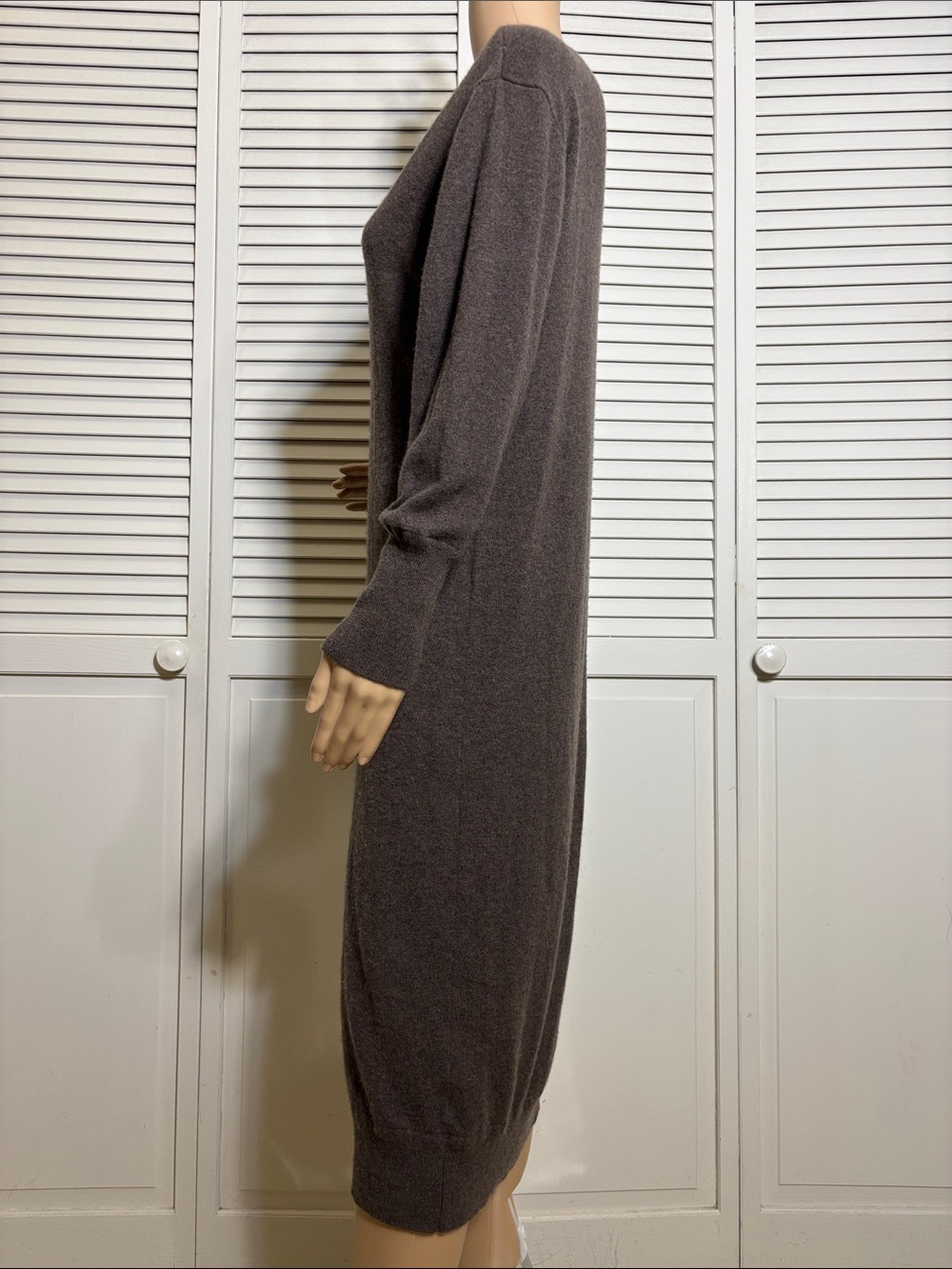 Quince Brown Mongolian Cashmere V-Neck Midi Sweater Dress Medium - Picture 13 of 16